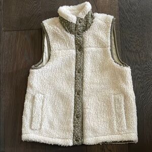 Madewell Cream Sherpa Vest with Green Floral Trim